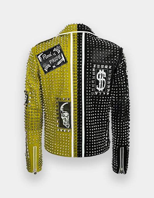 Men's Multi Color Full Studded Embroidery Patches Leather Jacket, Biker-Jacke mit Nieten